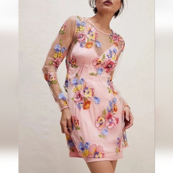 NWT For Love & Lemons Percy Mini Dress Multi Floral Embroidery XS - Picture 2 of 15